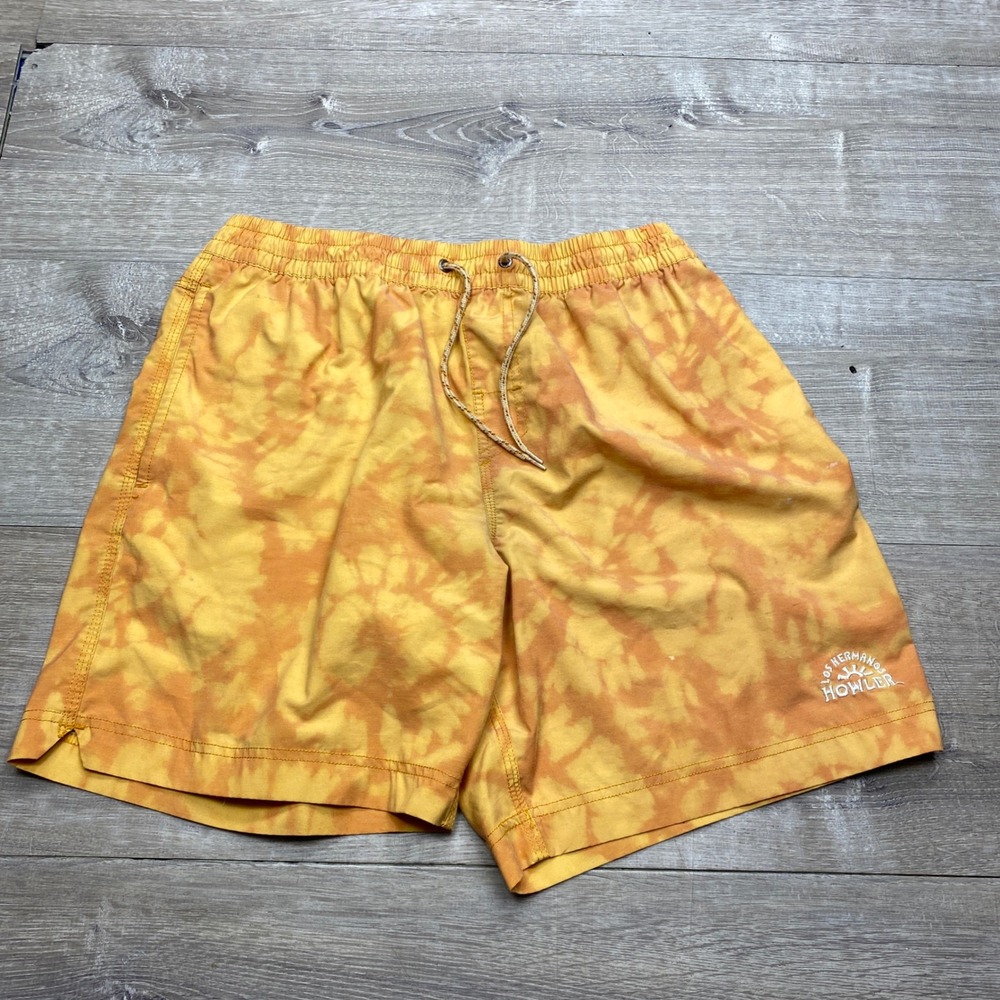 Howler Brothers Swim‎ Shorts Mens M Yellow Orange Tie Dye Board Shorts Surf